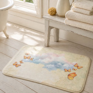 Watercolor Butterflies in Fight Bath Mat
