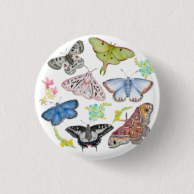 Watercolor Butterflies in Flight 1 Inch Round Button (Front)
