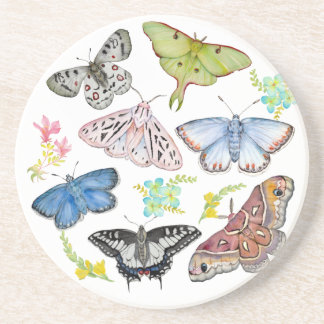 Watercolor Butterflies in Flight Coaster