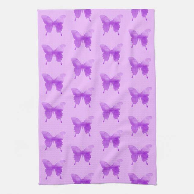 Watercolor Butterflies - Lavender and Violet Kitchen Towel (Vertical)