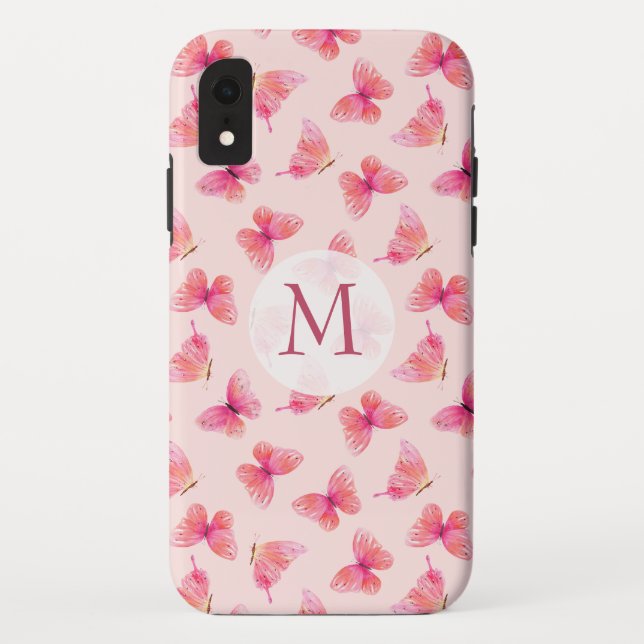 Watercolor Butterflies Monogram Blush Case-Mate iPhone Case (Back)