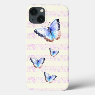 Watercolor Butterflies on Bokeh Light Stripes  iPhone 13 Case