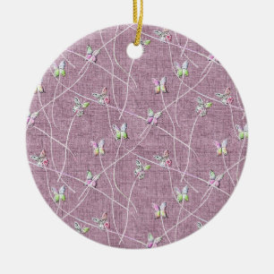 Watercolor Butterflies on Dusty Pink Ceramic Ornament