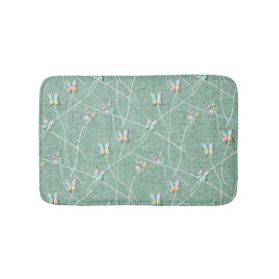 Watercolor  Butterflies on Mint Green  Bath Mat