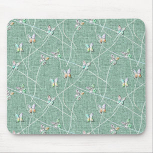 Watercolor Butterflies on Mint Green Mouse Pad