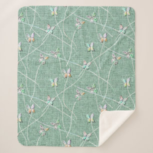 Watercolor Butterflies on Mint Green Sherpa Blanket