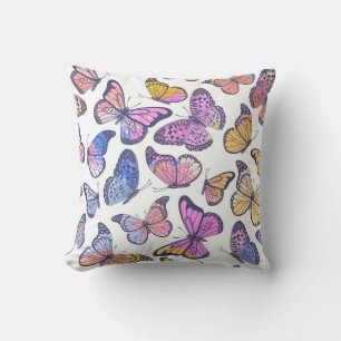 Watercolor Butterflies: Pastel Vintage Pattern. Throw Pillow