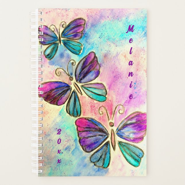 Watercolor Butterflies Planner Your Name and Year (Front)