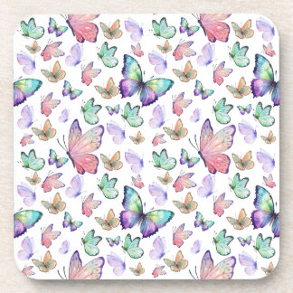 Watercolor Butterflies Seamless Pattern Coaster