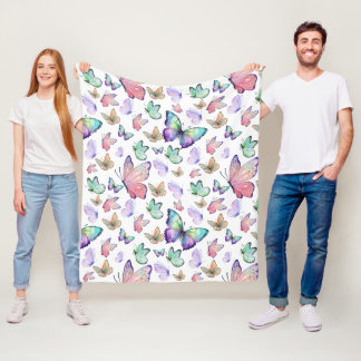 Watercolor Butterflies Seamless Pattern Fleece Blanket