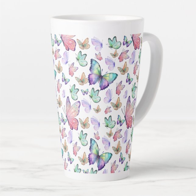 Watercolor Butterflies Seamless Pattern Latte Mug (Right Angle)