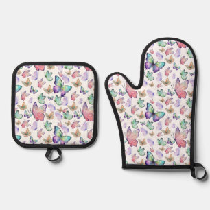 Watercolor Butterflies Seamless Pattern Oven Mitt & Pot Holder Set