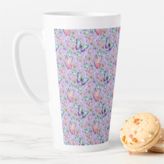 Watercolor Butterflies Seamless Pattern Purple Latte Mug