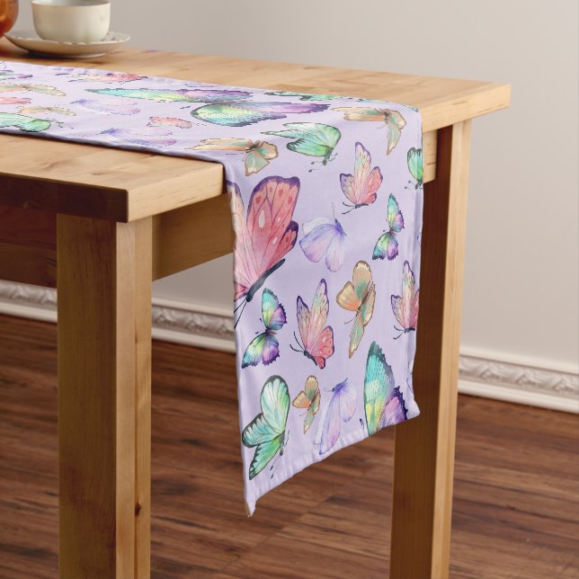 Watercolor Butterflies Seamless Pattern Purple Short Table Runner (In Situ)