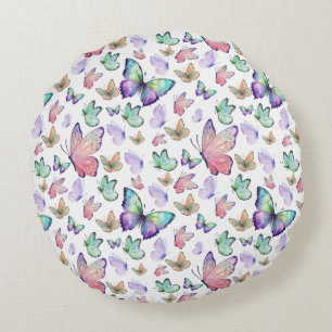Watercolor Butterflies Seamless Pattern Round Pillow