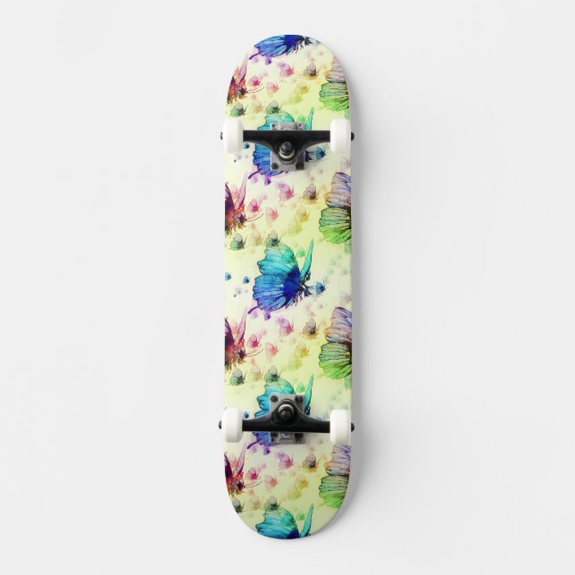 Watercolor Butterflies Skateboard (Front)