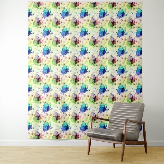 Watercolor Butterflies Tapestry (In Situ)