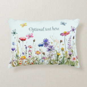 Watercolor Butterflies wildflower bokeh text  Accent Pillow