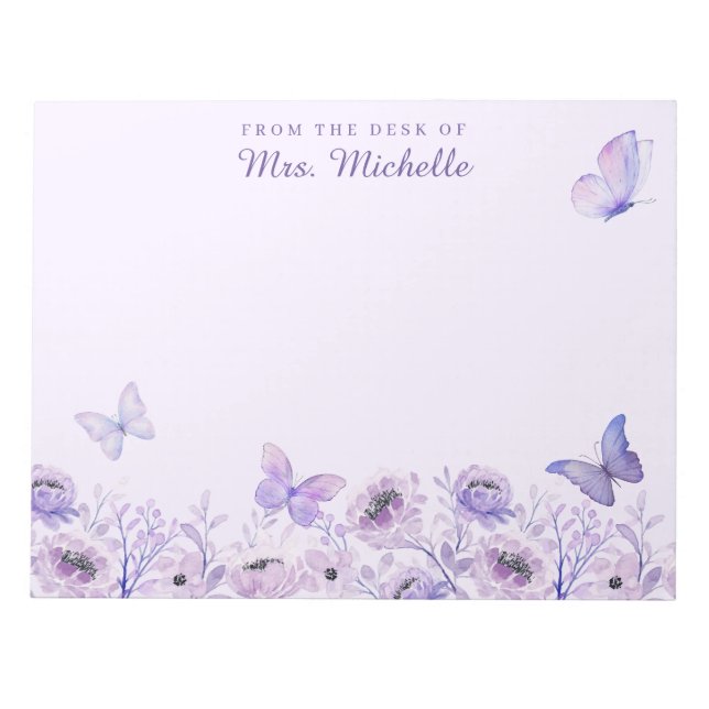 Watercolor Butterflies Wildflowers Garden Lilac  Notepad (Front)