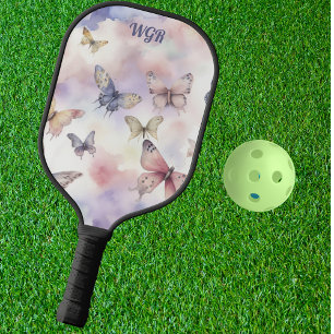 Watercolor Butterflies with Monogram Pickleball Paddle