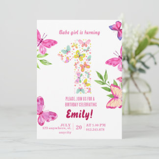 Watercolor Butterfly 1ère invitation anniversaire