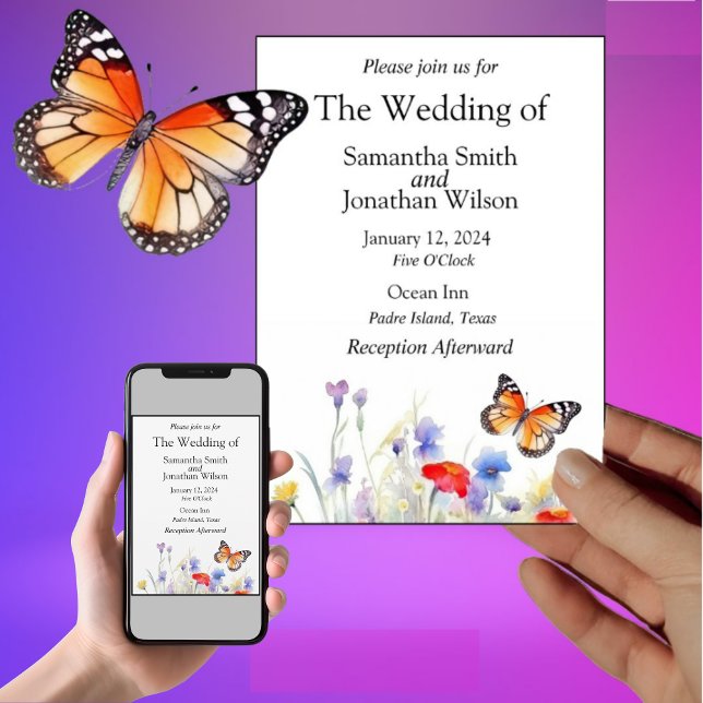 Watercolor Butterfly and Wildflowers Wedding  Invitation (Creator Uploaded)