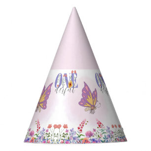 Watercolor Butterfly & Bees Purple Wildflower Party Hat