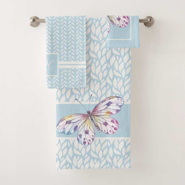 Watercolor Butterfly Blue Pattern Towel (Insitu)