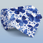 Watercolor Butterfly Blue Tie<br><div class="desc">Indigo blue and white watercolor butterfly pattern. Original art by Nic Squirrell.</div>