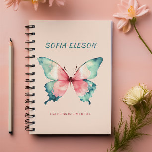 Watercolor Butterfly Blush Pink Blue Script Name Notebook