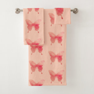 Watercolor Butterfly - Coral and Peach Bath Towel Set