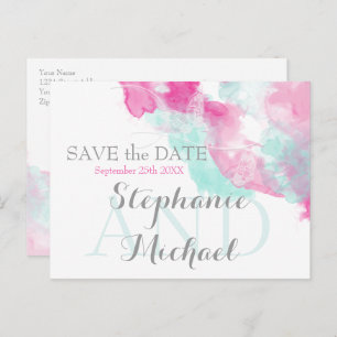 Watercolor Butterfly Cranberry Mint SavetheDate Announcement Postcard