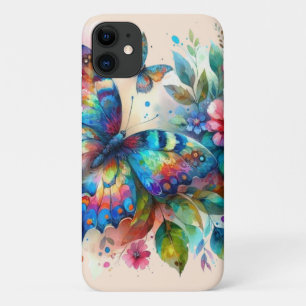 Watercolor Butterfly Floral Flowers Blue Pink iPhone 11 Case