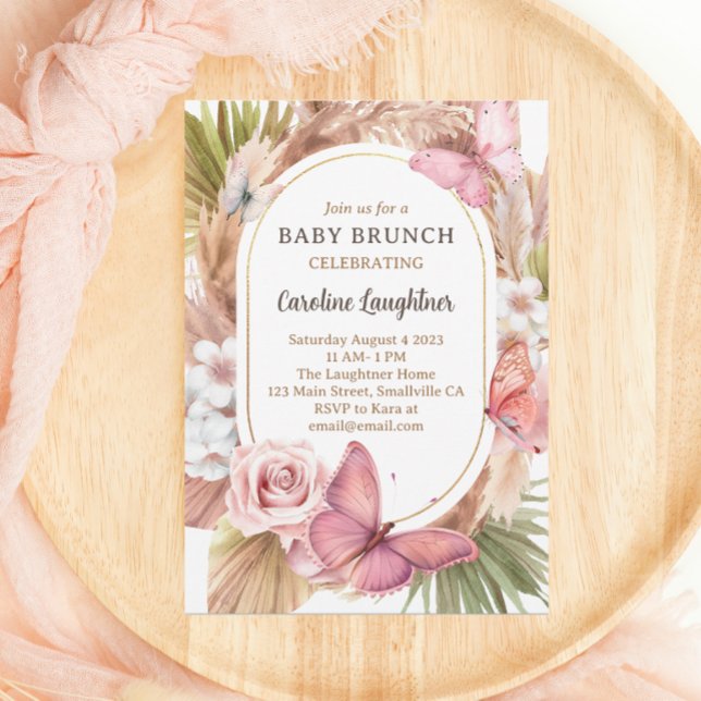 Watercolor Butterfly Floral Garden Baby Brunch Invitation (Creator Uploaded)