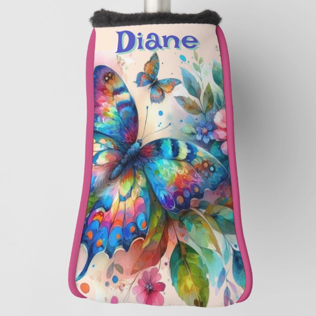 Watercolor Butterfly Floral Garden Personalized Golf Head Cover (Rotate 90)