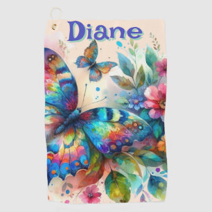 Watercolor Butterfly Floral Garden Personalized Golf Towel