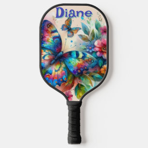 Watercolor Butterfly Floral Garden Personalized Pickleball Paddle