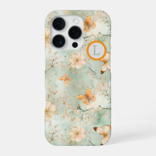 Watercolor Butterfly Floral Sage Orange iPhone 16 Pro Case