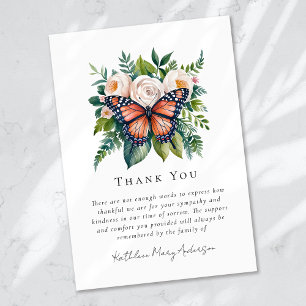 Watercolor Butterfly Floral Sympathy Funeral  Thank You Card
