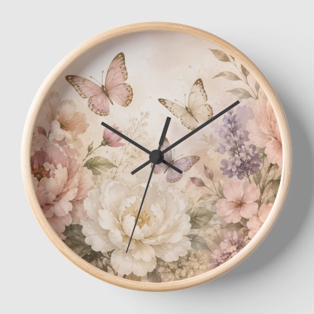 Watercolor Butterfly & Floral Wall Clock (Front)