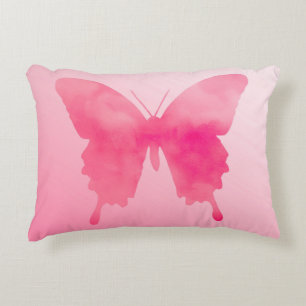 Watercolor Butterfly - Fuchsia and Pastel Pink Decorative Pillow