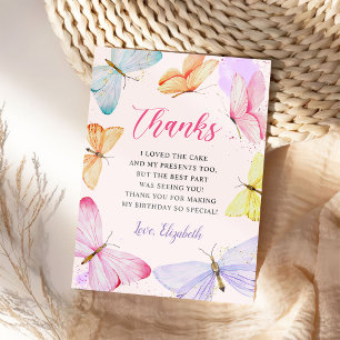 Watercolor Butterfly Girl Birthday Thank You Card