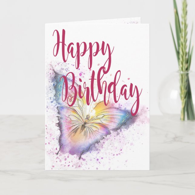 Watercolor Butterfly Happy Birthday Card (Front)