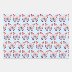 Watercolor Butterfly in Pink Purple and Blue Wrapping Paper Sheet