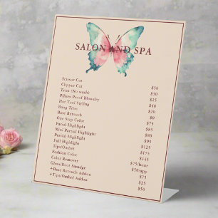 Watercolor Butterfly Logo Blush Pink Price List Pedestal Sign