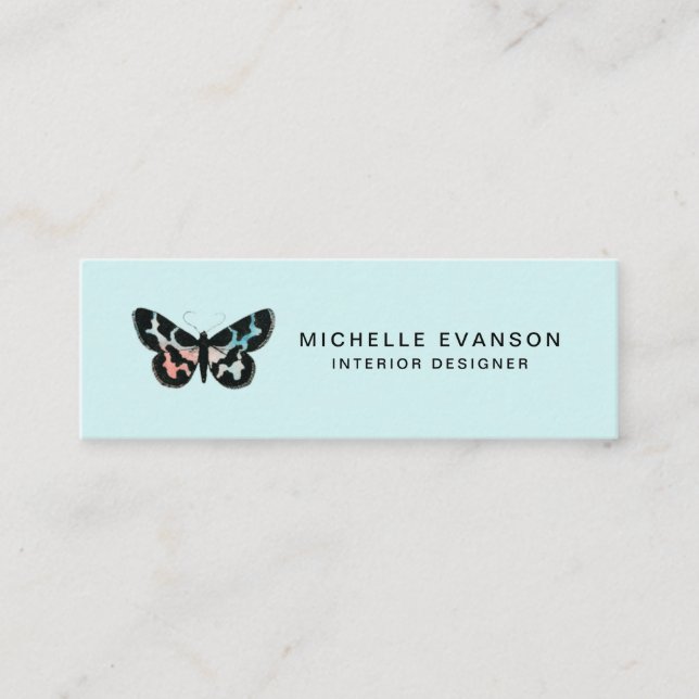 Watercolor Butterfly Logo Mint Green Mini Business Card (Front)