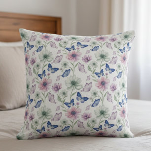 Watercolor Butterfly Meadow Floral Birthday Gift Throw Pillow