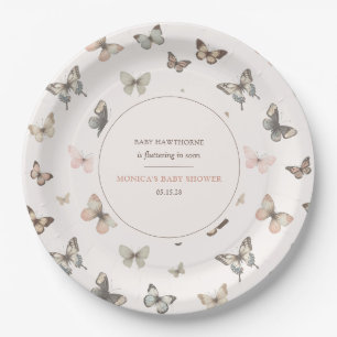 Watercolor Butterfly Minimalist Chic Baby Shower Paper Plate