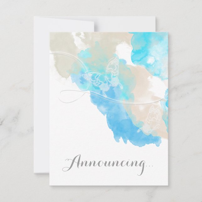 Watercolor Butterfly Ocean Shore Engagement Announ Announcement (Front)