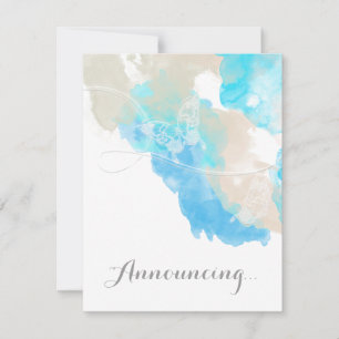 Watercolor Butterfly Ocean Shore Engagement Announ Announcement